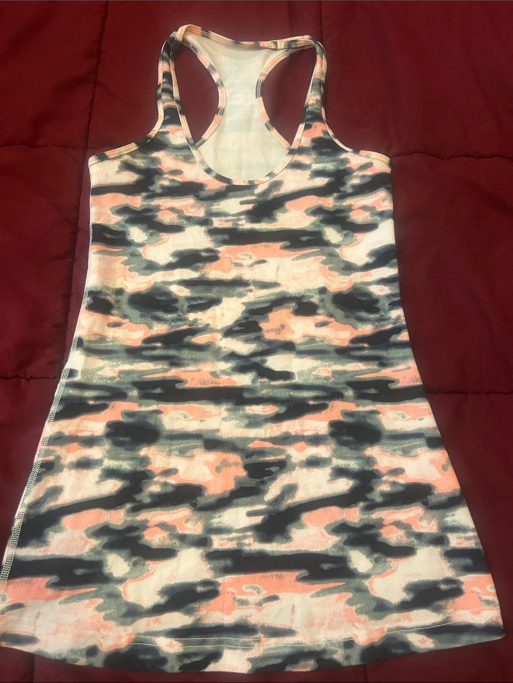 lululemon athletica Peach, Gray and White Camo Racerback Tank